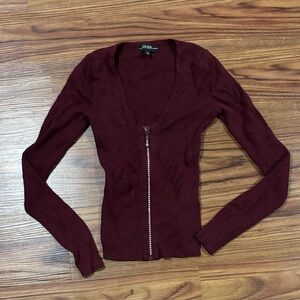 Guess Burgundy Zip-Up Top